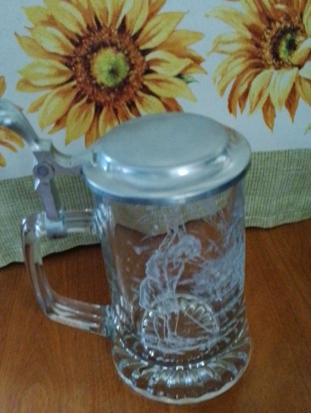 Vintage DOMEX Etched Glass Beer Stein with Golfing Scene Made in Germany